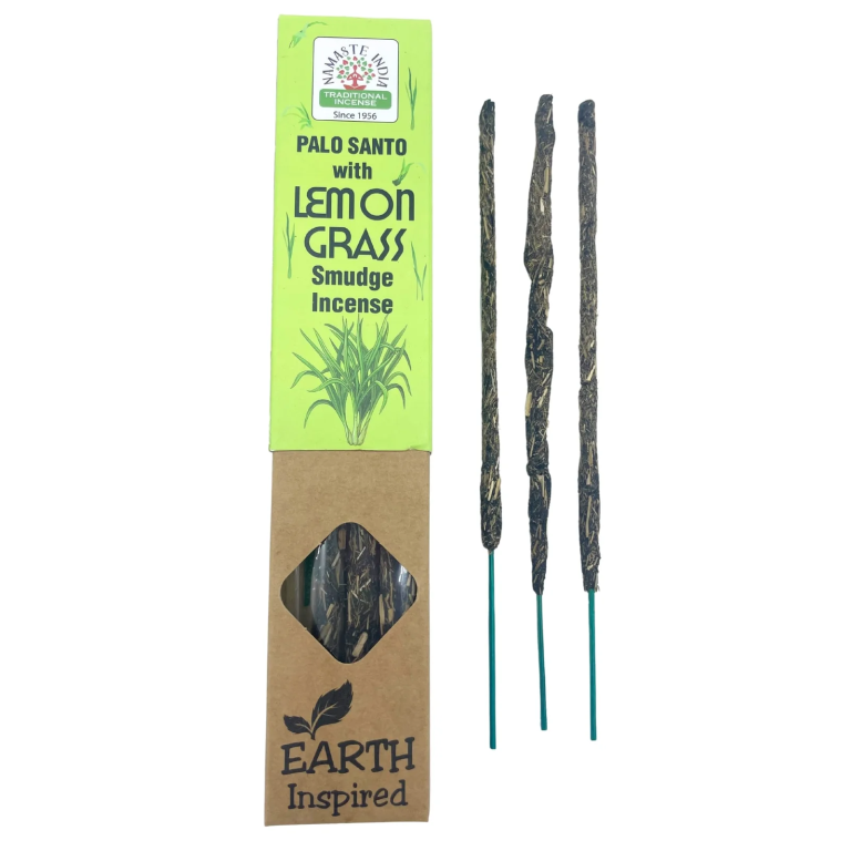 kologiški rankų darbo smilkalai Smudge Lemon Grass pakuotėje.